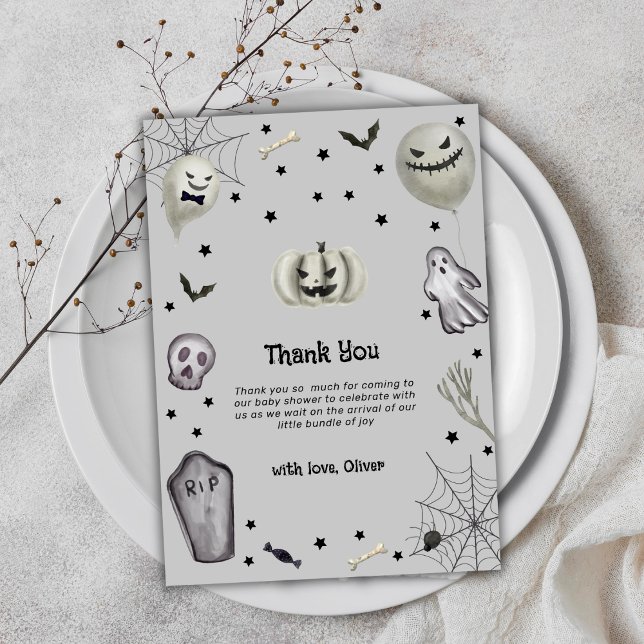 Grey Modern Little Boo Ghost Boy Baby Shower  Thank You Card (Grey Modern Little Boo Ghost Boy Baby Shower Thank You Card)