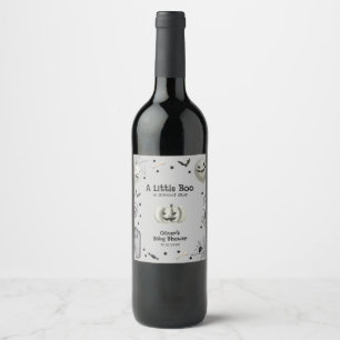 Grey Modern Little Boo Ghost Boy Baby Shower Wine Label