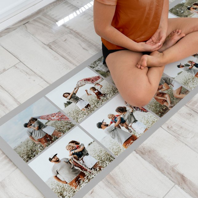 Grey modern minimal elegant multi photo collage yoga mat (Creator Uploaded)