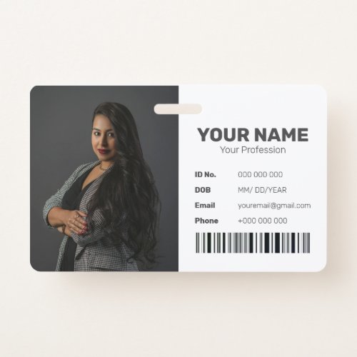 Grey Modern Minimal ID Barcode Employee Photo Chic Badge