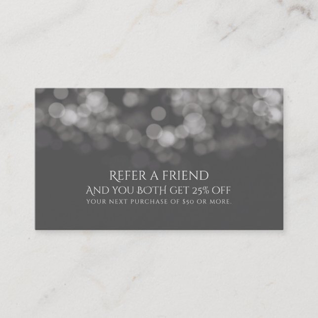 Grey Modern Minimal Lights Salon Refer a Friend Referral Card (Front)