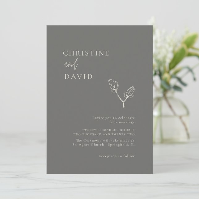 Grey Modern Minimal Wedding invitation (Standing Front)