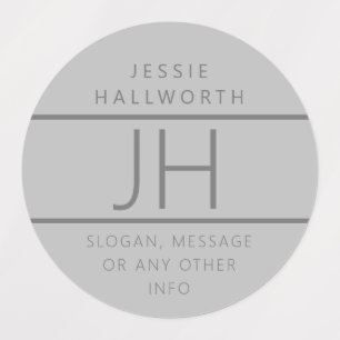 Grey Modern Monogrammed Waterproof Labels