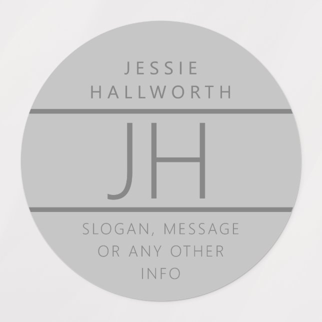 Grey Modern Monogrammed Waterproof Labels (Design 1)