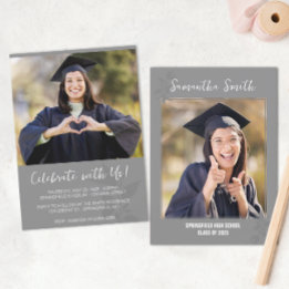Grey Modern Photo Graduation Invitation