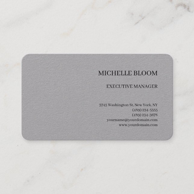 Grey Modern Plain Simple Minimalist Business Card (Front)