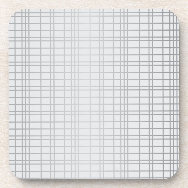 Grey, modern, simple, cool, trendy grid lines beverage coaster (Front)