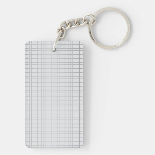 Grey, modern, simple, cool, trendy grid lines keychain (Back)