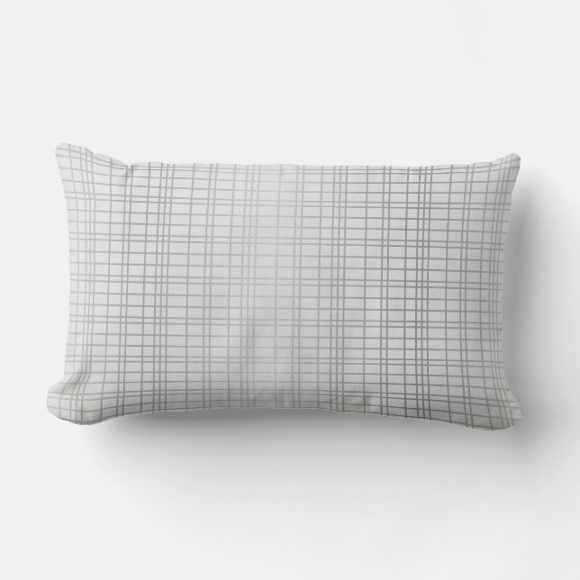 Grey, modern, simple, cool, trendy grid lines lumbar pillow (Front)