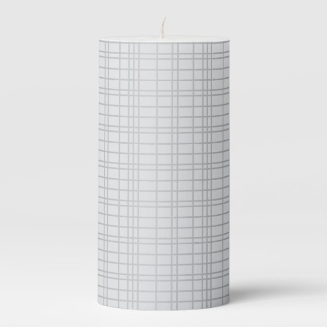 Grey, modern, simple, cool, trendy grid lines pillar candle (Front)