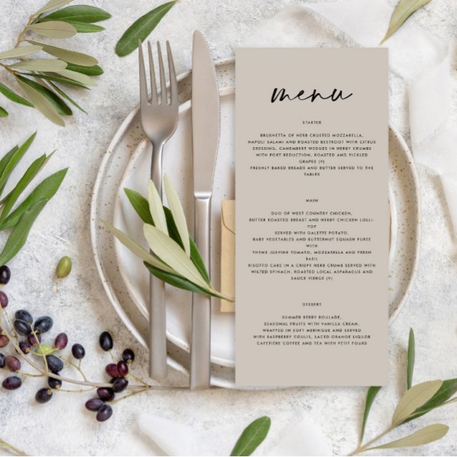Grey modern simple elegant script wedding menu (Creator Uploaded)