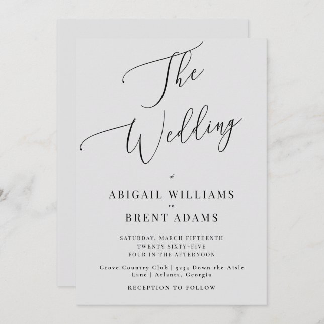Grey Modern Wedding Invitation (Front/Back)