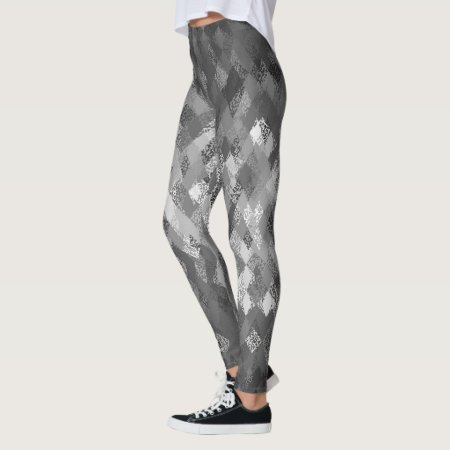 Grey Mono-mix Harlequin Pattern Leggings