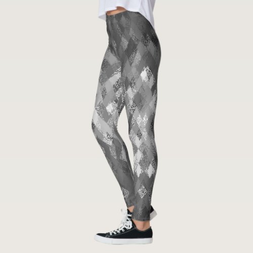 Grey Mono_Mix Harlequin Pattern Leggings