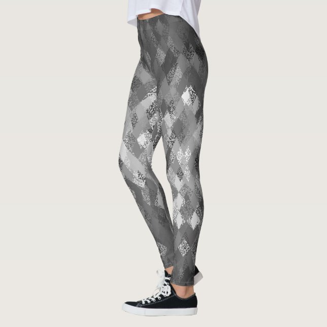 Grey Mono-Mix Harlequin Pattern Leggings (Left)