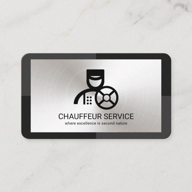 Grey Monochrome Silver Plate Driving Business Card (Front)