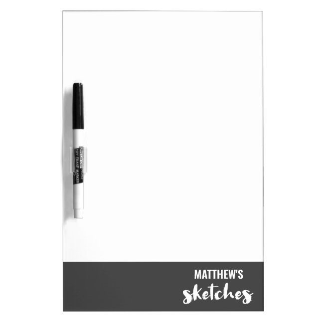 Grey Monogram Artist Drawing Sketches Dry Erase Board (Front)