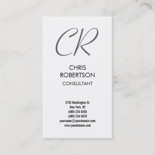 Grey Monogram Black White Business Card