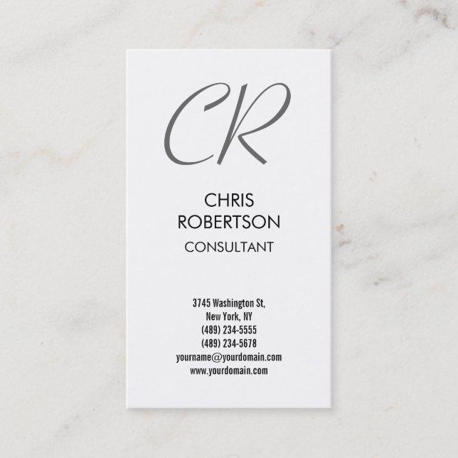 Grey Monogram Black White Business Card (Front)