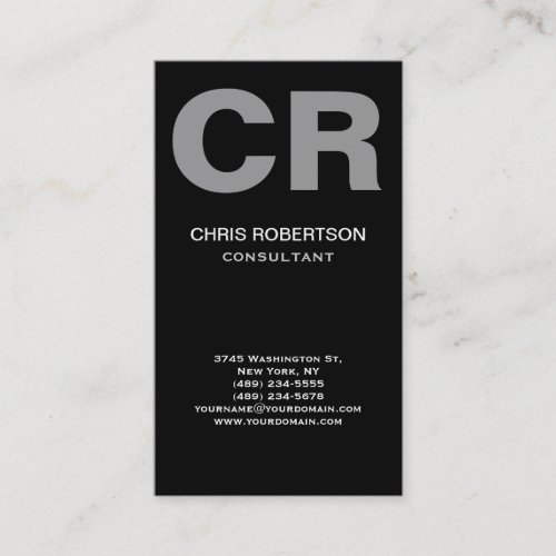Grey Monogram Black White Consultant Business Card