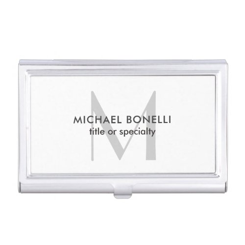 Grey Monogram Black White Minimalist Modern Business Card Case