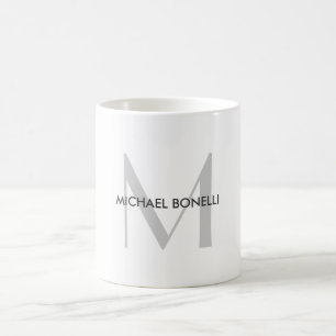 Grey Monogram Black White Name Coffee Mug