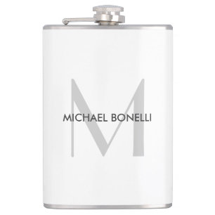 Grey Monogram Black White Name Flask