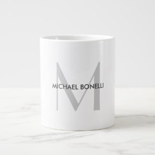 Grey Monogram Black White Name Giant Coffee Mug