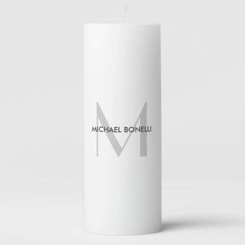 Grey Monogram Black White Name Pillar Candle