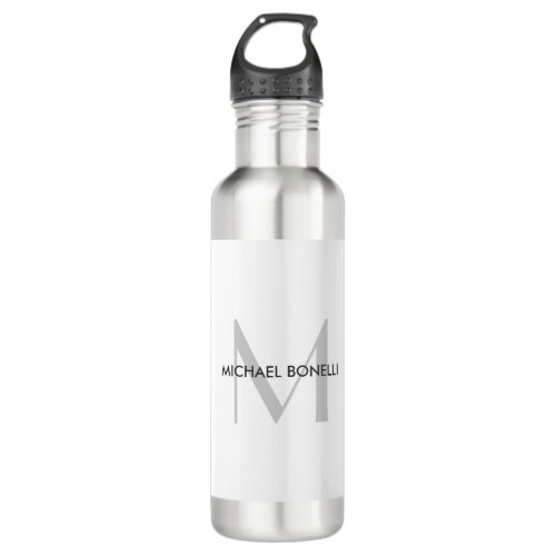 Grey Monogram Black White Name Stainless Steel Water Bottle