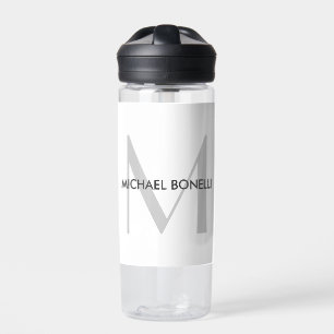Grey Monogram Black White Name Water Bottle