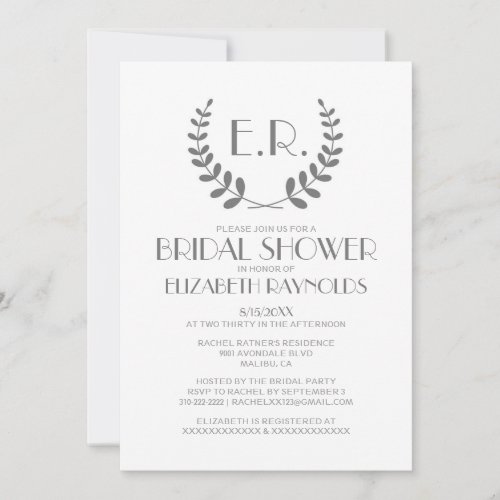 Grey Monogram Bridal Shower Invitations
