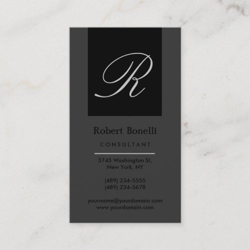 Grey Monogram Consultant Business Card
