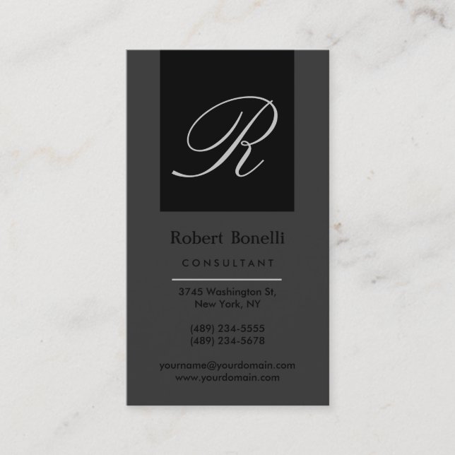 Grey Monogram Consultant Business Card (Front)