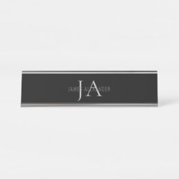 Grey Monogram Custom Name  Desk Name Plate