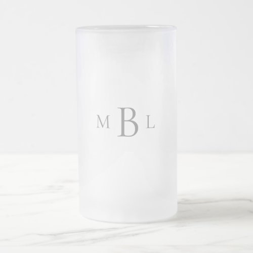 Grey Monogram Elegant Wedding Frosted Glass Beer Mug