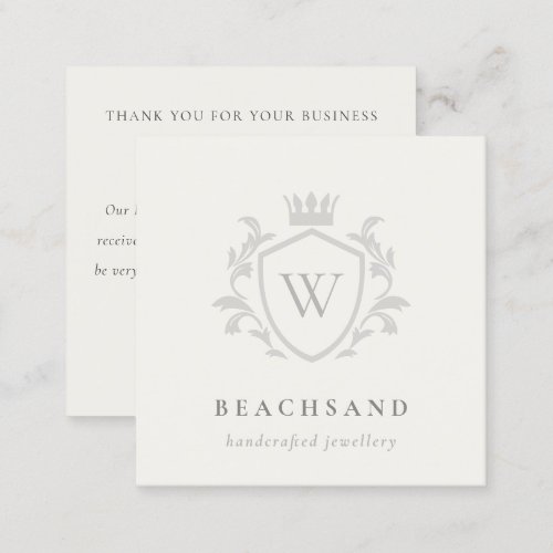 Grey Monogram Floral Crown Crest Review Request Square Business Card