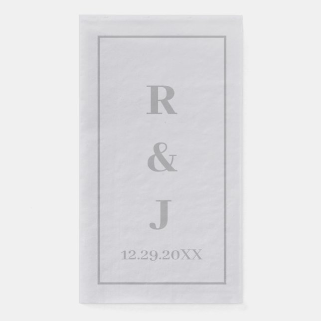 Grey Monogram Initials Custom Couple Name Silver Paper Guest Towels (Front)