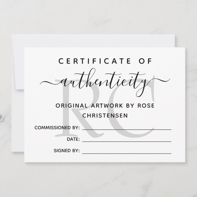 Grey Monogram Larger Certificate of Authenticity (Front)