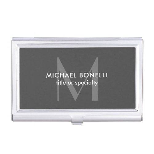 Grey Monogram Modern Minimalist Template Business Card Case