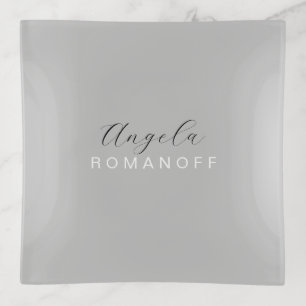 Grey Monogram Modern Minimalist Trinket Tray