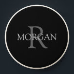 Grey Monogram & Name on Black PopSocket<br><div class="desc">Personalize grey monogram and name on black circle.</div>