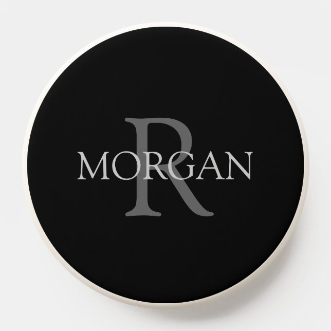 Grey Monogram & Name on Black PopSocket (Popsocket)