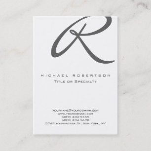 Grey Monogram White Chubby Business Card