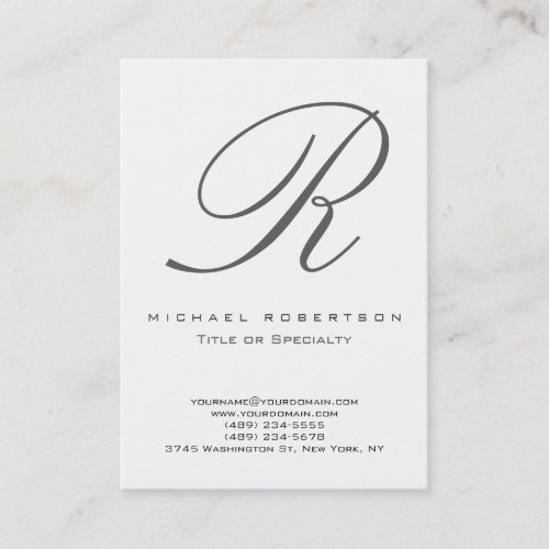 Grey Monogram White Chubby Business Card