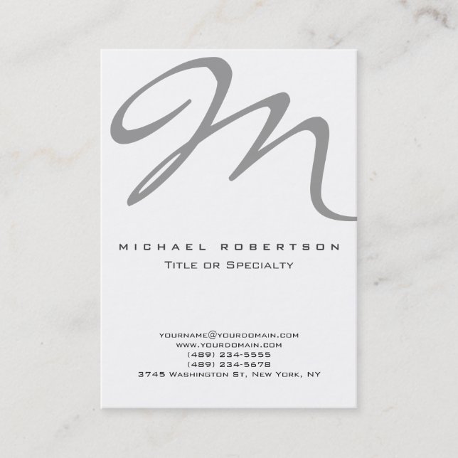 Grey Monogram White Unique Design Business Card (Front)
