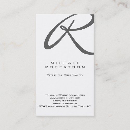 Grey Monogram White Vertical Business Card