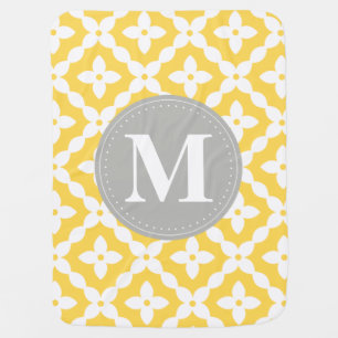 Grey Monogram Yellow Floral Pattern Pillow Baby Blanket