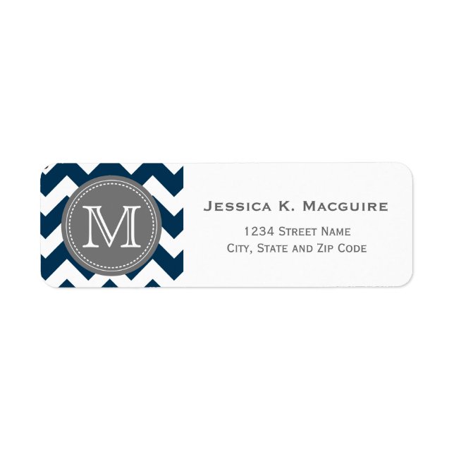 Grey Monogrammed Navy Blue Chevron Label (Front)