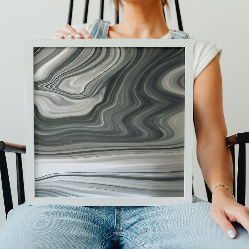 Grey Monotone Artistic Acrylic Pour Abstract Acrylic Print